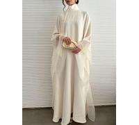 Women High Neck Abaya Dress, Double Layer Kaftan Gown, Formal Evening Wear | Sheer Cuff Detail, Cape Silhouette Cut, Flowy Layered Fabric, Full Length Hem, Pull On Construction