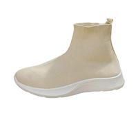 Women High Top Trainers Slip On Memory Foam Walking Shoes Breathable Mesh Chic Trainers Non Slip Orthopedic Shoe Athletic Sneakers Lightweight Comfortable Sports Shoes for Outdoor Gym Beige