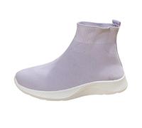 Women High Top Trainers Slip On Memory Foam Walking Shoes Breathable Mesh Chic Trainers Non Slip Orthopedic Shoe Athletic Sneakers Lightweight Comfortable Sports Shoes for Outdoor Gym Purple