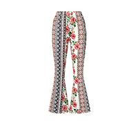 Women High Waist Comfy Stretch Boho 70s Bell Bottom Fit to Flare Lounge Yoga Pants Floral Print Palazzo Pants (Flower, L)