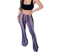 Women High Waist Comfy Stretch Boho 70s Bell Bottom Fit to Flare Lounge Yoga Pants Floral Print Palazzo Pants (Purple, XXL)