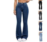 Women High Waist Flare Jeans, Stretch Denim Slim Fit Bootcut Vintage Casual Trousers 90s Ladies High Rise Slim Fit Trousers Baggy Petite Jeans Multiple Pockets, Ideal for Daily and Retro Outfits