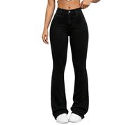 Women High Waist Flare Jeans, Stretch Denim Slim Fit Bootcut Vintage Casual Trousers 90s Ladies High Rise Slim Fit Trousers Baggy Petite Jeans Multiple Pockets, Ideal for Daily and Retro Outfits