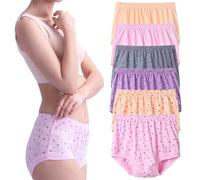 Women High Waist Knickers Cotton Underwear Brief Ladies Full Back Coverage Hipster Soft Panties Underpants Plus Size - Pack 6