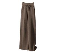 Women High Waist Knit Wool Wide-Leg Pants Woolen Pants and Winter Leisure Loose Straight Drooping Mop Trousers Dark Brown M