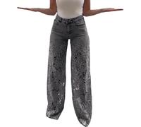 Women High Waist Lace Patchwork Stretchy Jeans Loose Fit High Elasticity Hollow Out Oversized Wide Leg Trousers Denim Spring Summer Lace Floral Print Street Style Baggy Jeans