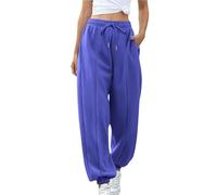 Women High Waist Solid Color Casual Trousers Loose Cuffed Joggers Sports Sweatpants Full-Length Pants with Pockets Comfortable Fabric Suitable for Daily Wear Workouts Lounging