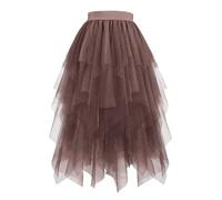 Women High Waist Tulle Tutu Skirt Mesh Layered Pleated A-Line Midi Skirt Summer Casual Solid Color Mesh Dress Gauze Tiered Swing Skirts Elastic Waisted Dance Prom Party Skirts Khaki