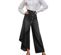 Women High Waist Wide Leg Jeans Asymmetric Button Front Loose Denim Trousers Casual Solid Color Wrap Style Pants Ladies Fashion Bottoms