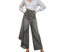 Women High Waist Wide Leg Jeans Asymmetric Button Front Loose Denim Trousers Casual Solid Color Wrap Style Pants Ladies Fashion Bottoms