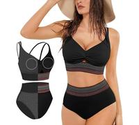 Women High Waisted Bikini Sets Tummy Control 2 Piece Swimsuit Ladies Shapewear Bikinis with Boho Trim & Padded, Adjustable 4 Way Wear for Summer 2026 (UK, Alpha, S, Regular, Regular, Black)