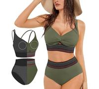 Women High Waisted Bikini Sets Tummy Control 2 Piece Swimsuit Ladies Shapewear Bikinis with Boho Trim & Padded, Adjustable 4 Way Wear for Summer 2026 (UK, Alpha, S, Regular, Regular, Green)