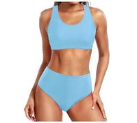 Women High Waisted Bikini Sexy Push Up Two Piece Swimsuits Vintage Swimsuit Two Piece Retro Ruched High Waist Print Bikini Set Womens Swim Shorts Long Length Light Blue