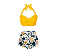 Women High Waisted Bikini Sexy Push Up Two Piece Swimsuits Vintage Swimsuit Two Piece Retro Ruched High Waist Print Bikini Set Swim Shorts Girls Size 14 Swimsuit Tops for Women Size 16 Yellow