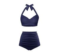 Women High Waisted Bikini Sexy Push Up Two Piece Swimsuits Vintage Swimsuit Two Piece Retro Ruched High Waist Print Bikini Set Swim Shorts Girls Size 14 Swimsuit Tops for Women Size 16 Dark Blue