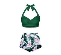 Women High Waisted Bikini Sexy Push Up Two Piece Swimsuits Vintage Swimsuit Two Piece Retro Ruched High Waist Print Bikini Set Swim Shorts Girls Size 14 Swimsuit Tops for Women Size 16 Green