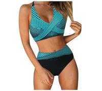 Women High Waisted Bikini Sexy Push Up Two Piece Swimsuits Vintage Swimsuit Two Piece Retro Ruched High Waist Print Bikini Set Bikini Tops with Shorts Mint Green