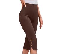 Women High Waisted Capri Leggings UK Sale Clearance Ladies Yoga Pants Cherry Berry Cropped Trousers Pedal Pushers Tummy Control Lounge Pants Stretch Work Tracksuit Bottoms Running Gym Leggings Brown