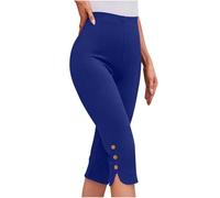 Women High Waisted Capri Leggings UK Sale Clearance Ladies Yoga Pants Cherry Berry Cropped Trousers Pedal Pushers Tummy Control Lounge Pants Stretch Work Tracksuit Bottoms Running Gym Leggings Blue