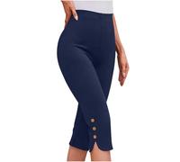 Women High Waisted Capri Leggings UK Sale Clearance Ladies Yoga Pants Cherry Berry Cropped Trousers Pedal Pushers Tummy Control Lounge Pants Stretch Work Tracksuit Bottoms Running Gym Leggings Navy