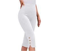 Women High Waisted Capri Leggings UK Sale Clearance Ladies Yoga Pants Cherry Berry Cropped Trousers Pedal Pushers Tummy Control Lounge Pants Stretch Work Tracksuit Bottoms Running Gym Leggings White