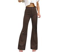 Women High Waisted Casual Corduroy Trousers Ladies Straight Leg Pull On Soft Comfy Flared Pants Relax Fit Solid Color Bootcut Trousers Office Outdoor Workout Wear Bottoms