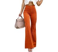 Women High Waisted Slim Fit Casual Flared Pants Solid Color Bell Bottoms Soft Trousers Orange