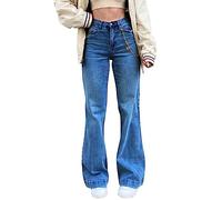 Women High Waisted Tummy Control Flared Fit Jeans Washed Distressed Long Denim Pants Bell Bottoms(UK 18/Tag 3XL,Dark Blue)
