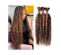 Women Highlight Bulk Human Hair for Braiding P4/27 Blonde Deep Wave No Weft Braiding Hair Bundles Extensions for Braids(26inches)