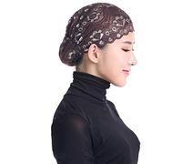 Women Hijab Hat Lace Underscarf Head Cover Bonnet Cap Scarf Muslim Hats Bulk Big Head Baseball Hat Big Size Trucker Hat Flag Baseball Cap (Coffee, One Size)