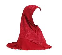 Women Hijab Long Muslim Headscarf Instant Hijabs Ladies One Piece Arab Scarf Amira Head Wrap Islamic Full Cover Scarf Shawl Soft Turban Bandana Hat Prayer Head Wear (Lace-Red)