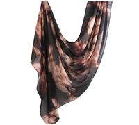 Women Hijab Watercolour Floral Printed Breathable Light Weight Soft Rayon Viscose Woven Muslim Women Shawl Hijab Scarf, Black Brown, 180x80CM