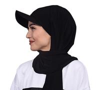 Women Hijab with Baseball Cap One-Piece Islamic Muslim Scarf Caps Long Scarves Headwrap Prayer Turban Hat Arabia Summer Sun Protection Hat (Black)
