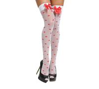 Women Hold Up Stockings White Sheer Thigh High Stocking with Red Satin Bow for Laides Girls Fancy Dress UK 6-16 3408