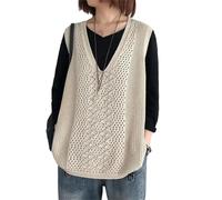 Women Hollow Out Vest Jacket Loose Mesh Sleeveless Knitting Waistcoat Apricot M