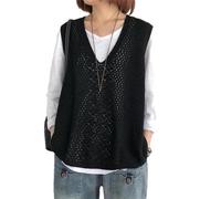 Women Hollow Out Vest Jacket Loose Mesh Sleeveless Knitting Waistcoat Black S