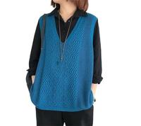 Women Hollow Out Vest Jacket Loose Mesh Sleeveless Knitting Waistcoat Blue M