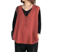 Women Hollow Out Vest Jacket Loose Mesh Sleeveless Knitting Waistcoat Dark-Red XL