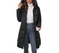 Women Hooded Long Coat with Cotton Padding and Double Zips, Thickened Parka Outerwear Jacket for Autumn and Winter Casual Wear (XL Black)