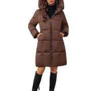 Women Hooded Long Coat with Cotton Padding and Double Zips, Thickened Parka Outerwear Jacket for Autumn and Winter Casual Wear (XXXL Brown)