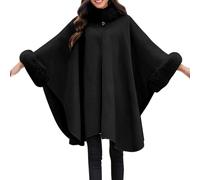 Women Hooded Poncho Cape Fleece Winter Loose Cape Warm Shawl Wrap Knit Cape Coat Winter Autumn Warm Cardigan Sweater Cloak Knitted Wrap Stole Fashion Oversize Cardigans for Wedding Bride (Black, XXL)