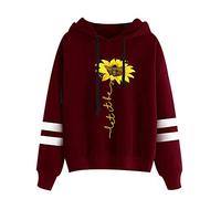 Women Hooded Pullover Daisy Bee Letter Printed Hoodie Long Sleeve Sweatshirt Jumper Casual Fashion Personality Top Blouse (Wine, S)