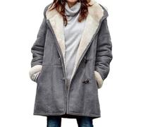 Women Hooded Velvet Horn Button Coat,Winter Fleece Thickened Warm Casual Jacket,Parka With Pockets (grey,XXL)
