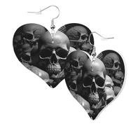 Women Hook Earrings Leather Heart Shaped Earrings Love Dangle Earring Funny Skull Flower Bones Double-Sided Print Jewellery Gift For Women Girls Or Lover