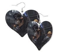 Women Hook Earrings Leather Heart Shaped Earrings Love Dangle Earring Glowing Reaper Double-Sided Print Jewellery Gift For Women Girls Or Lover