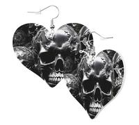 Women Hook Earrings Leather Heart Shaped Earrings Love Dangle Earring Grim Reaper Evil Skull Double-Sided Print Charm Accessories For Women Girls Or Lover