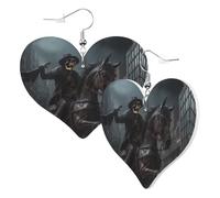 Women Hook Earrings Leather Heart Shaped Earrings Love Dangle Earring Grim Reaper In The Rain Double-Sided Print Jewellery Gift For Women Girls Or Lover