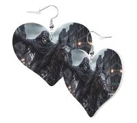 Women Hook Earrings Leather Heart Shaped Earrings Love Dangle Earring Skeleton Rides On Road Double-Sided Print Charm Accessories For Women Girls Or Lover