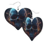 Women Hook Earrings Leather Heart Shaped Earrings Love Dangle Earring Skull With Glowing Eyes Double-Sided Print Jewellery Gift For Women Girls Or Lover