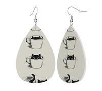 Women Hook Earrings Leather Water Drop Earrings Teardrop Dangle Earring Cat Hide And Seek Double-Sided Print Charm Accessories For Women Girls Or Lover